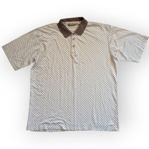 Bobby Chan Polo Shirt Large White Brown Pink Patterned